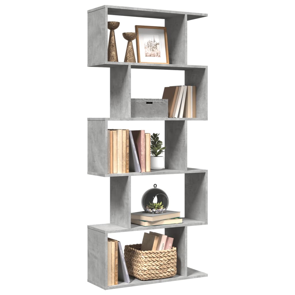 vidaXL Bibliotecă/separator 5 niveluri gri beton 70x24x161 cm lemn vidaXL Bibliotecă/separator 5 niveluri gri beton 70x24x161 cm lemn