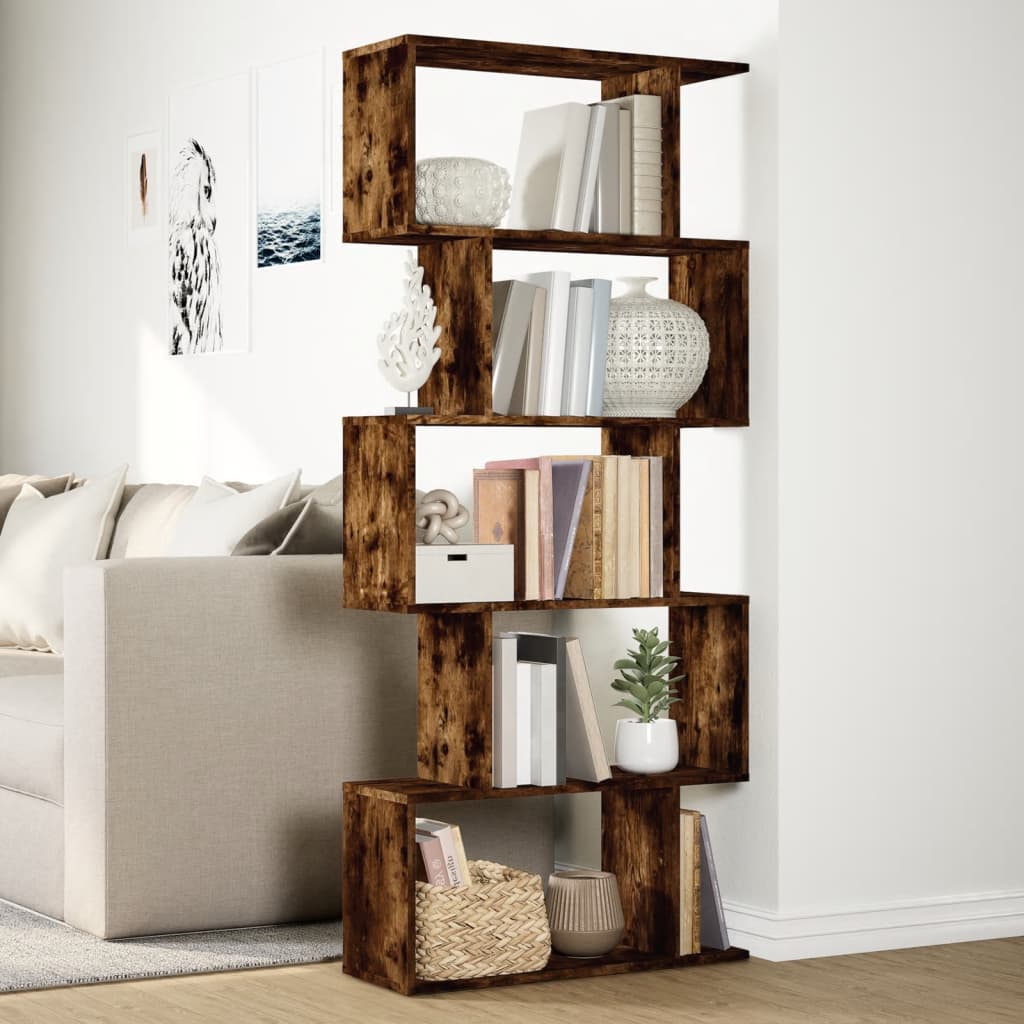 vidaXL Bibliotecă/separator 5 niveluri stejar fumuriu 70x24x161cm lemn vidaXL Bibliotecă/separator 5 niveluri stejar fumuriu 70x24x161cm lemn