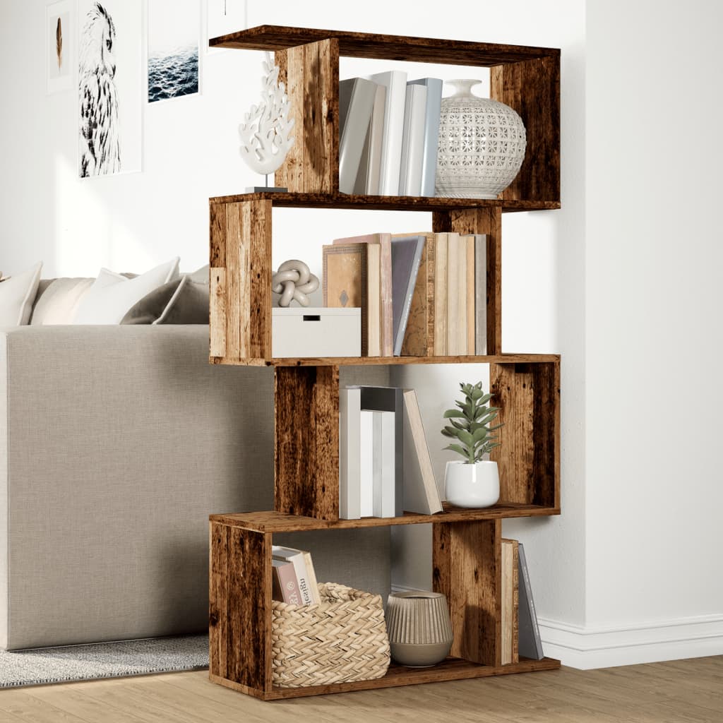 vidaXL Bibliotecă/separator 4 niveluri lemn vechi 70x24x129cm lemn