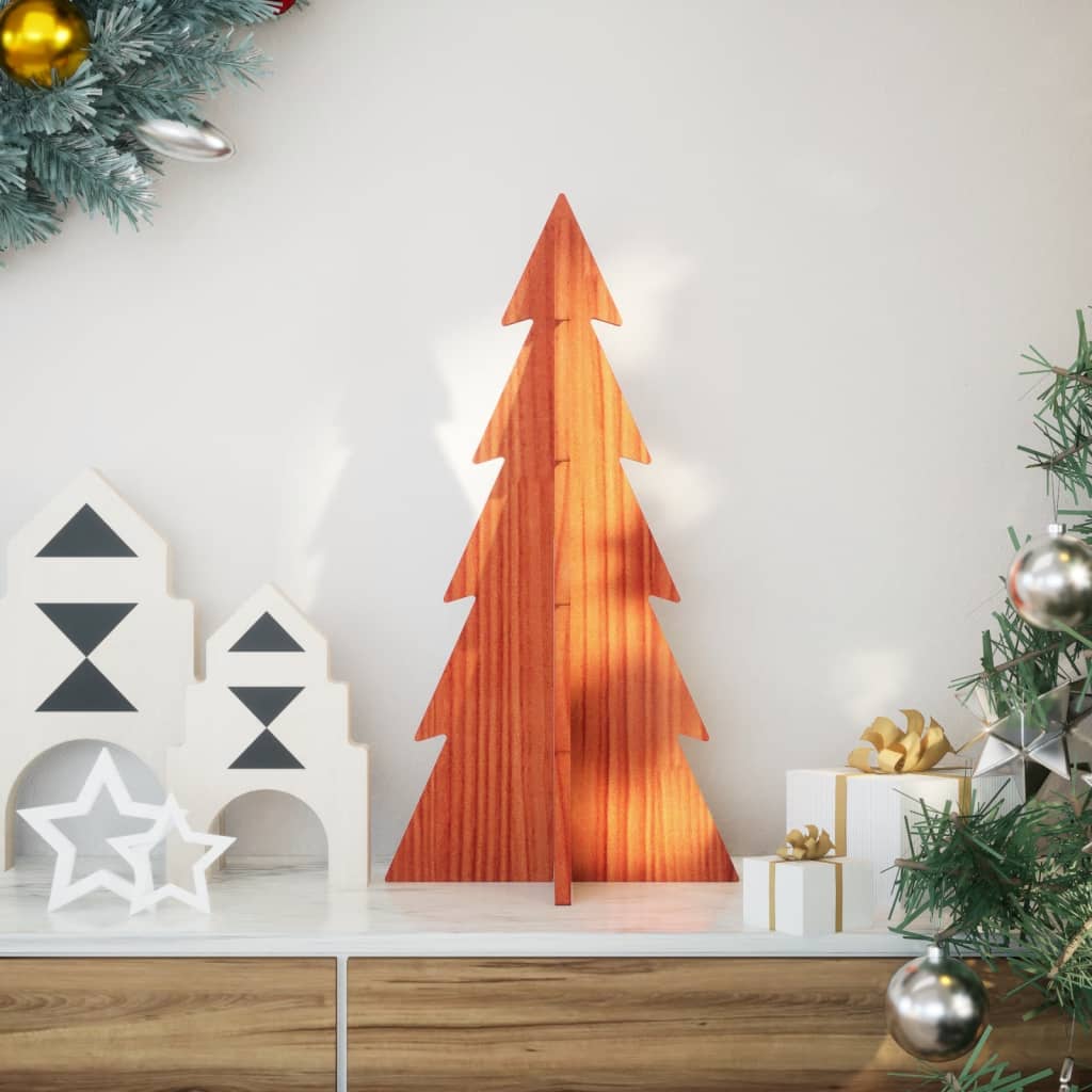 vidaXL Brad de Crăciun decorativ, maro ceruit, 59,5 cm, lemn pin masiv vidaXL Brad de Crăciun decorativ, maro ceruit, 59,5 cm, lemn pin masiv
