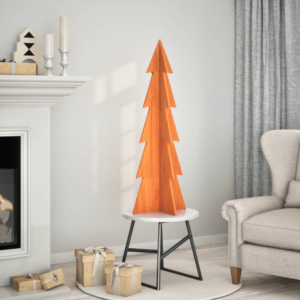 vidaXL Brad de Crăciun decorativ, maro ceruit, 112 cm, lemn pin masiv vidaXL Brad de Crăciun decorativ, maro ceruit, 112 cm, lemn pin masiv