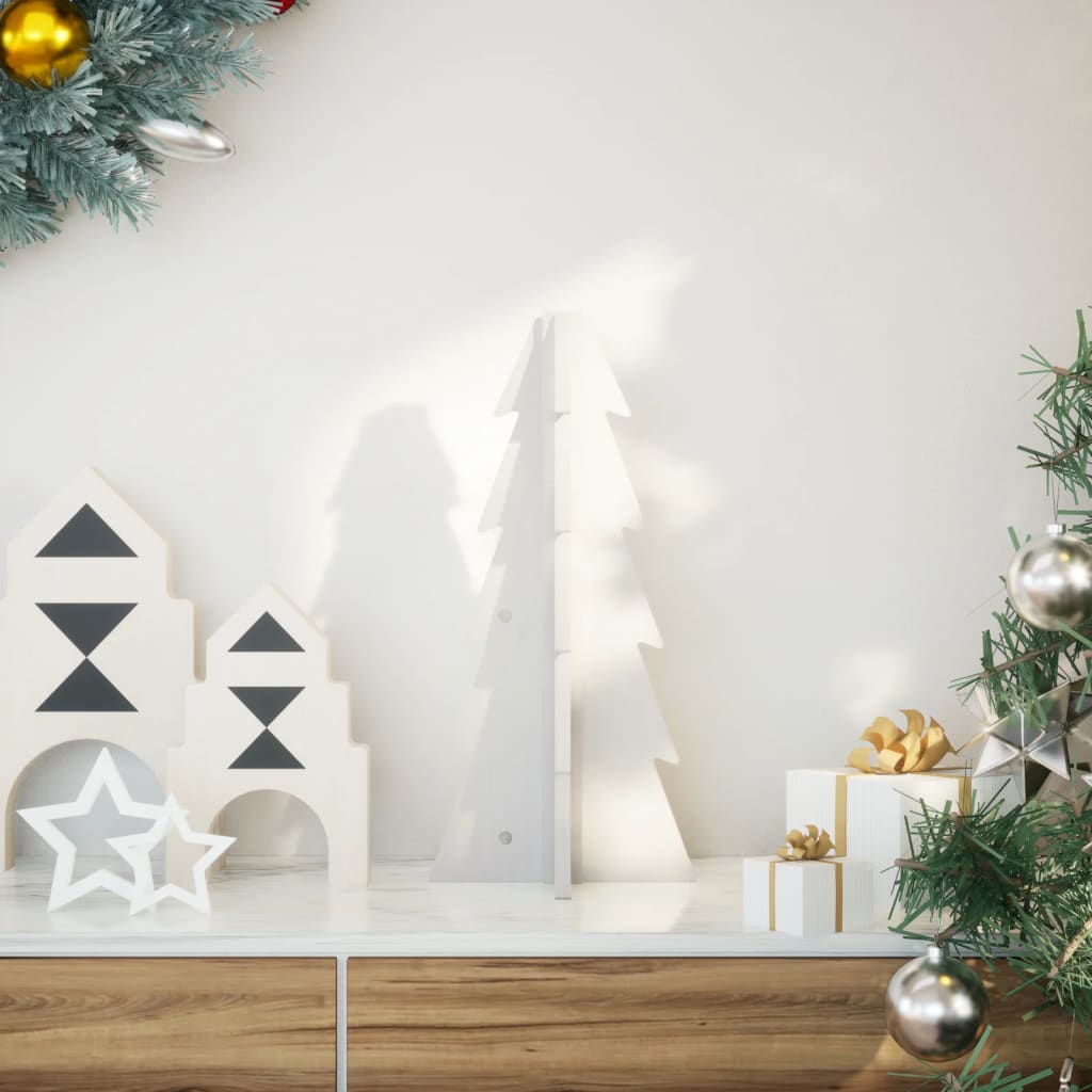 vidaXL Brad de Crăciun decorativ, alb, 49 cm, lemn de pin masiv vidaXL Brad de Crăciun decorativ, alb, 49 cm, lemn de pin masiv