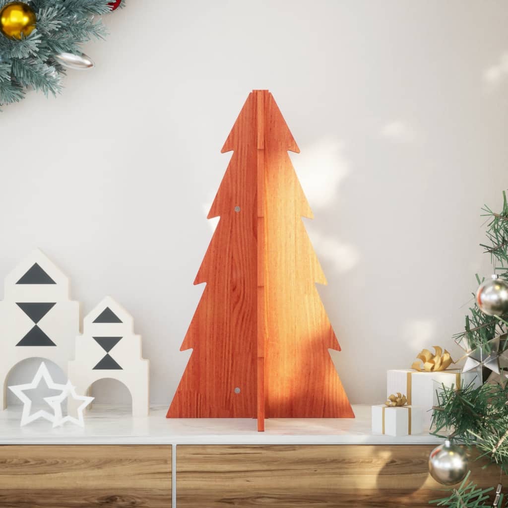 vidaXL Brad de Crăciun decorativ, maro ceruit, 69,5 cm, lemn pin masiv vidaXL Brad de Crăciun decorativ, maro ceruit, 69,5 cm, lemn pin masiv