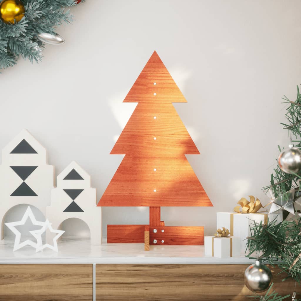 vidaXL Brad de Crăciun decorativ, maro ceruit, 60 cm, lemn pin masiv vidaXL Brad de Crăciun decorativ, maro ceruit, 60 cm, lemn pin masiv