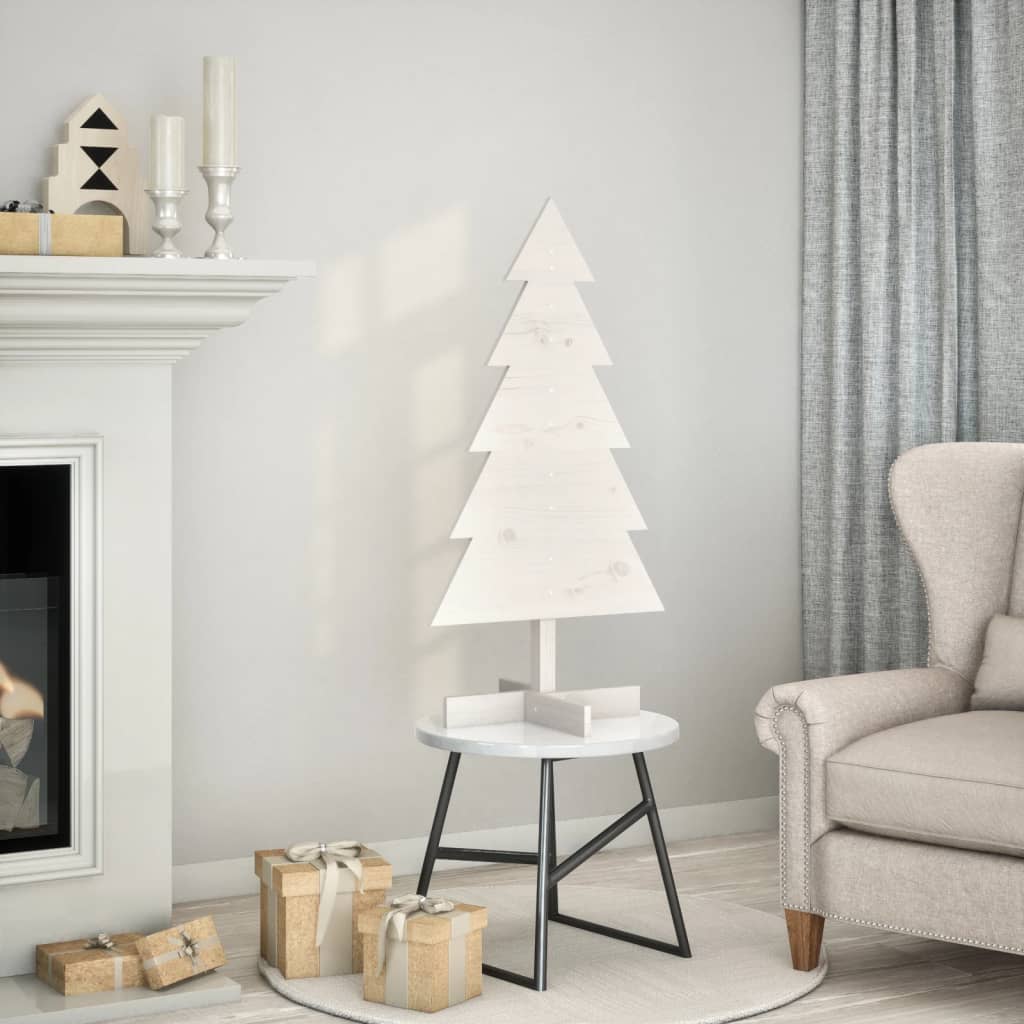 vidaXL Brad de Crăciun decorativ, alb, 100 cm, lemn de pin masiv vidaXL Brad de Crăciun decorativ, alb, 100 cm, lemn de pin masiv