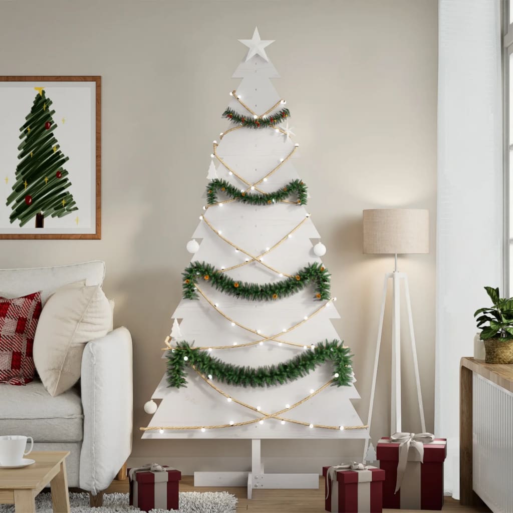 vidaXL Brad de Crăciun decorativ, alb, 180 cm, lemn de pin masiv vidaXL Brad de Crăciun decorativ, alb, 180 cm, lemn de pin masiv
