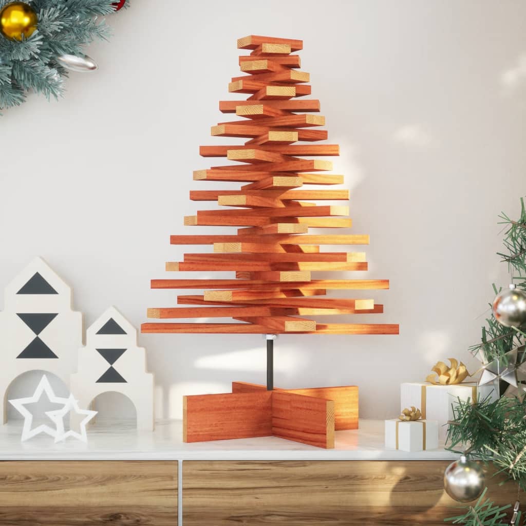 vidaXL Brad de Crăciun decorativ, maro ceruit, 80 cm, lemn pin masiv vidaXL Brad de Crăciun decorativ, maro ceruit, 80 cm, lemn pin masiv