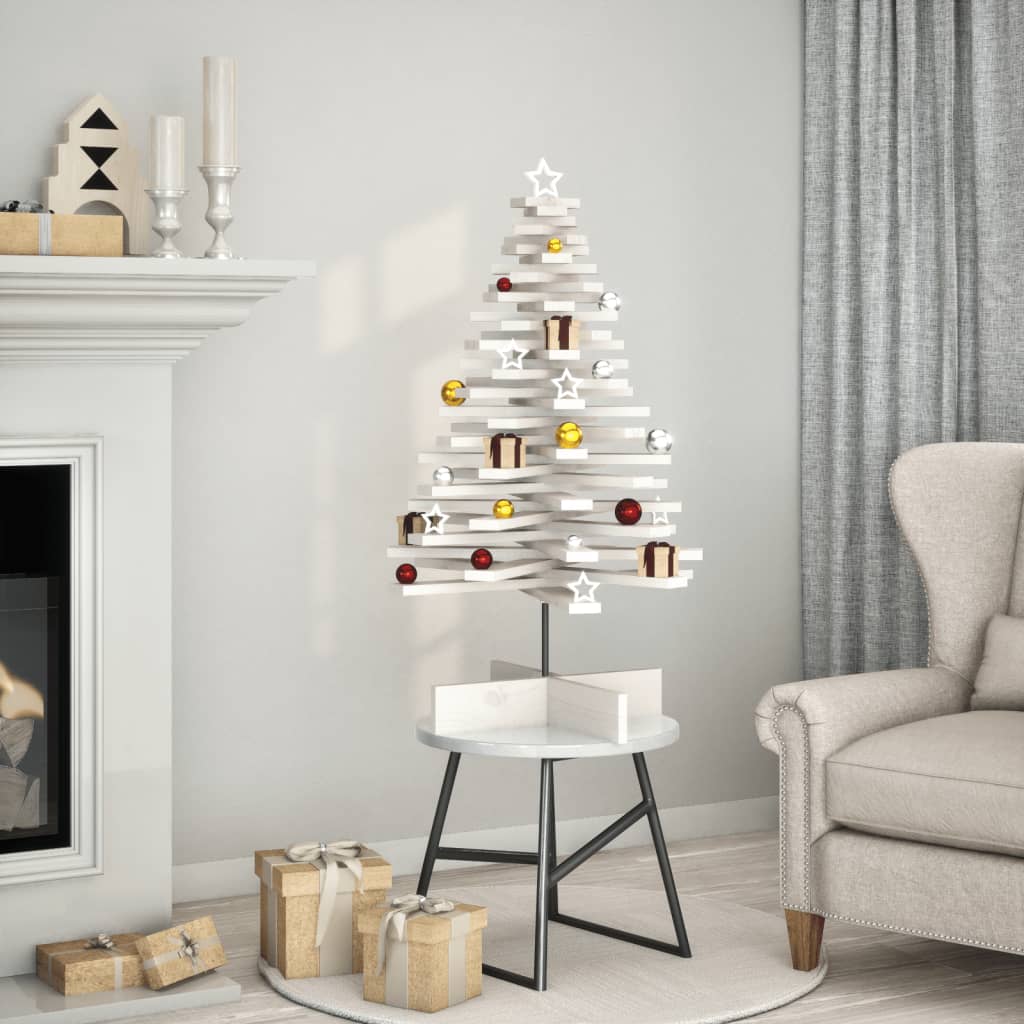 vidaXL Brad de Crăciun decorativ, alb, 100 cm, lemn de pin masiv vidaXL Brad de Crăciun decorativ, alb, 100 cm, lemn de pin masiv