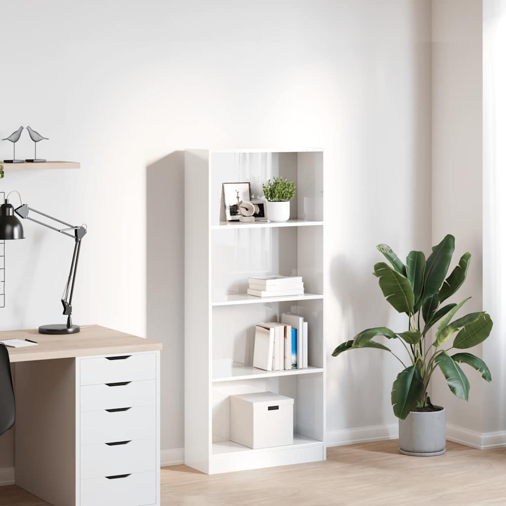 vidaXL Bibliotecă, alb extralucios, 60x24x143 cm, lemn prelucrat vidaXL Bibliotecă, alb extralucios, 60x24x143 cm, lemn prelucrat