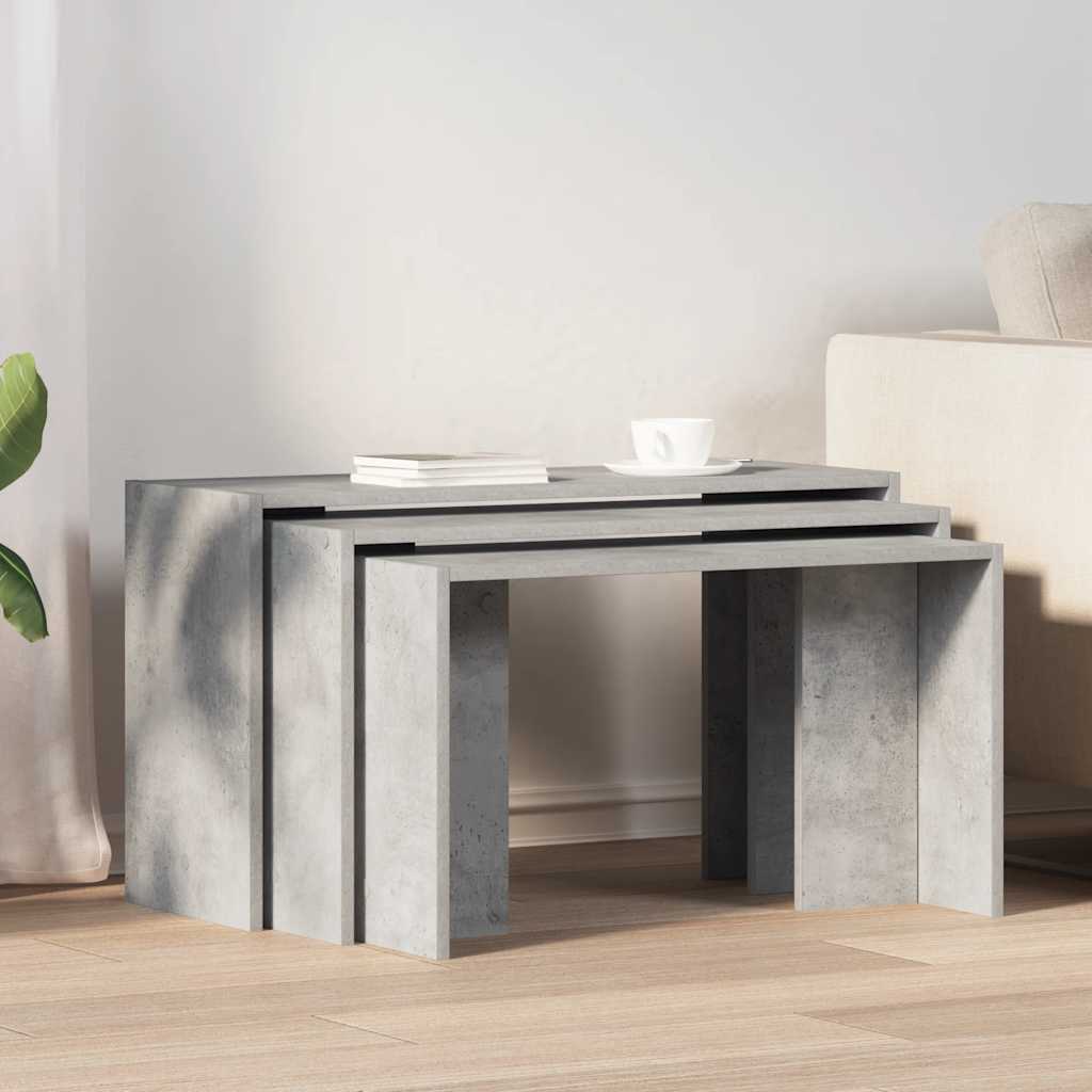 vidaXL Mese suprapuse, 3 buc., gri beton, lemn prelucrat