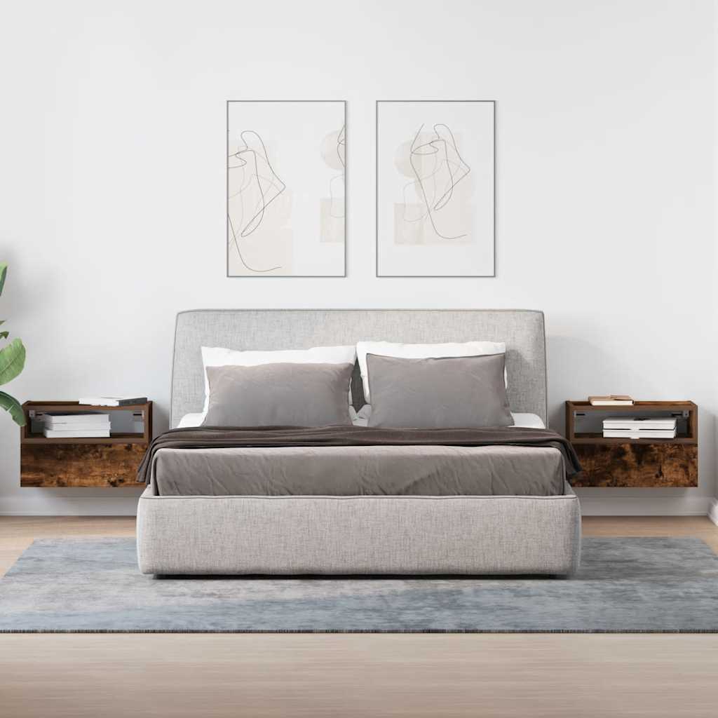 vidaXL Noptiere de perete, 2 buc., stejar fumuriu, 45x26x28,5 cm