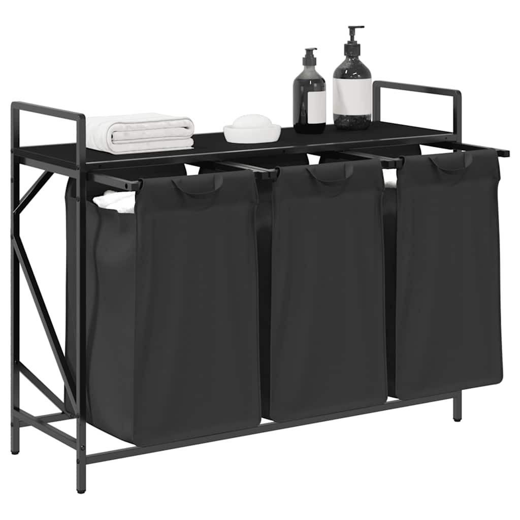 vidaXL Coș de rufe 3 compartimente cu raft stejar negru vidaXL Coș de rufe 3 compartimente cu raft stejar negru
