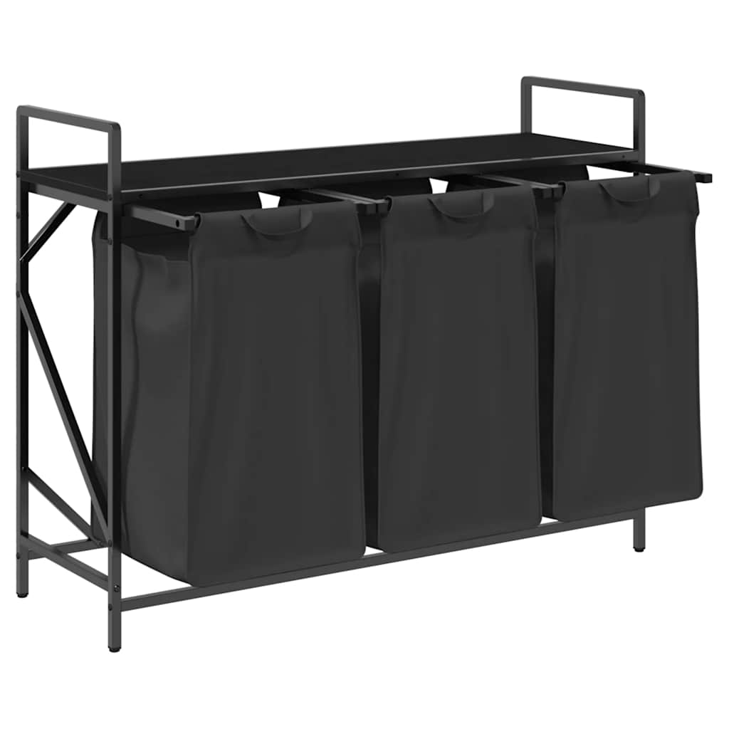 vidaXL Coș de rufe 3 compartimente cu raft stejar negru vidaXL Coș de rufe 3 compartimente cu raft stejar negru
