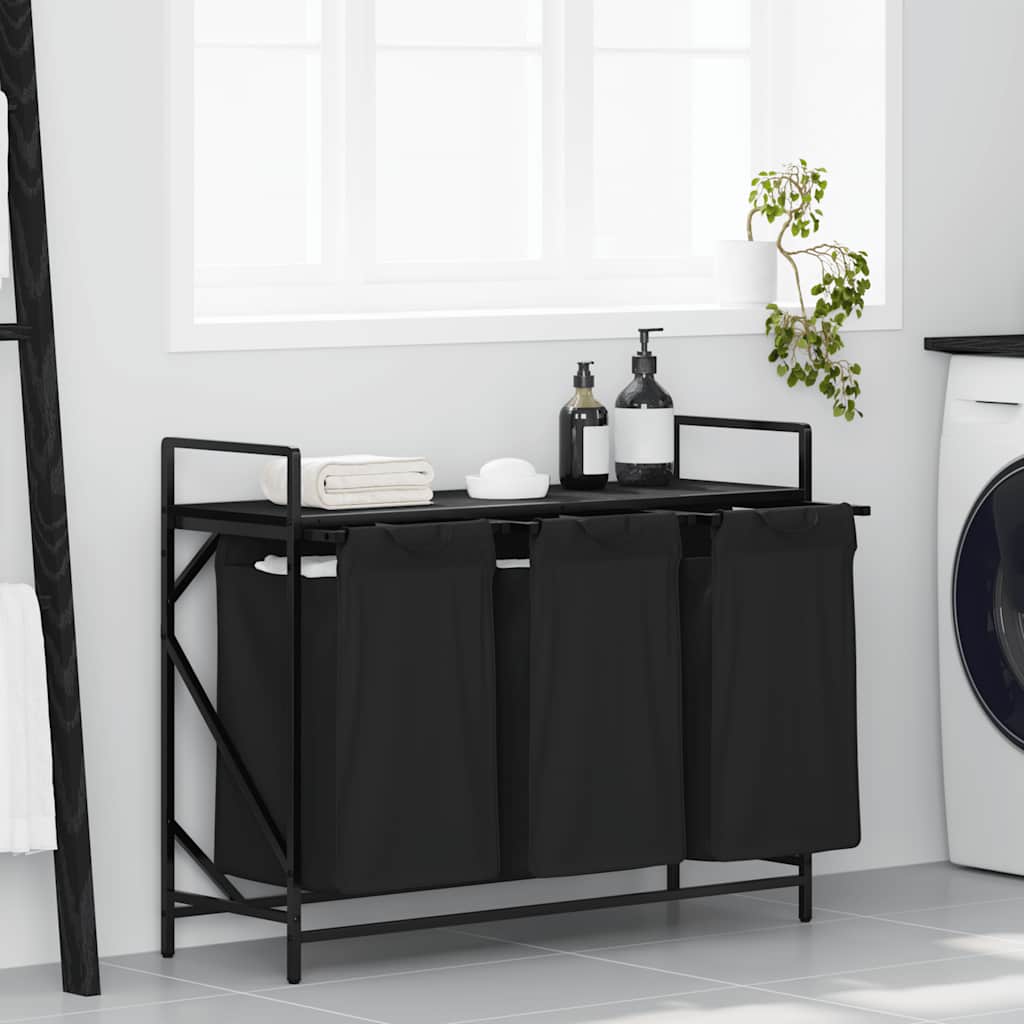 vidaXL Coș de rufe 3 compartimente cu raft stejar negru vidaXL Coș de rufe 3 compartimente cu raft stejar negru