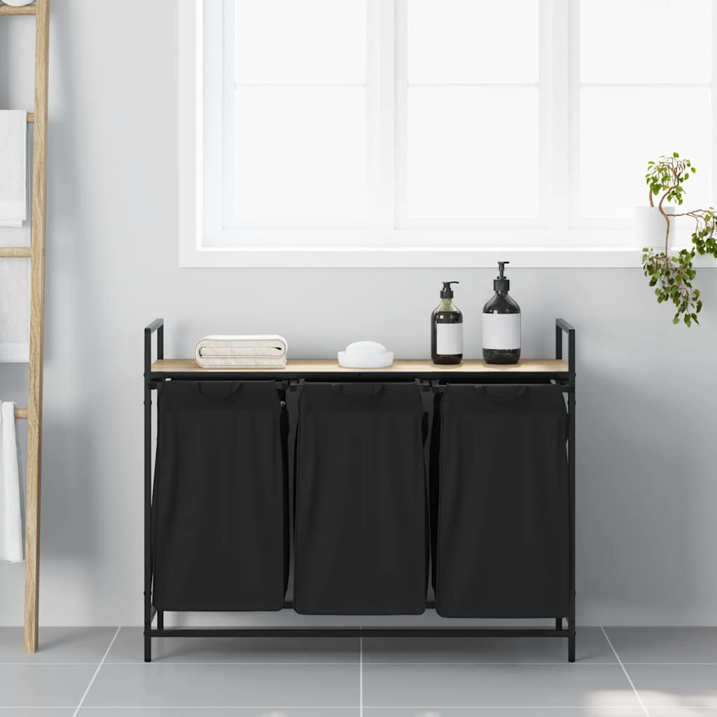 vidaXL Coș de rufe 3 compartimente cu raft stejar sonoma vidaXL Coș de rufe 3 compartimente cu raft stejar sonoma