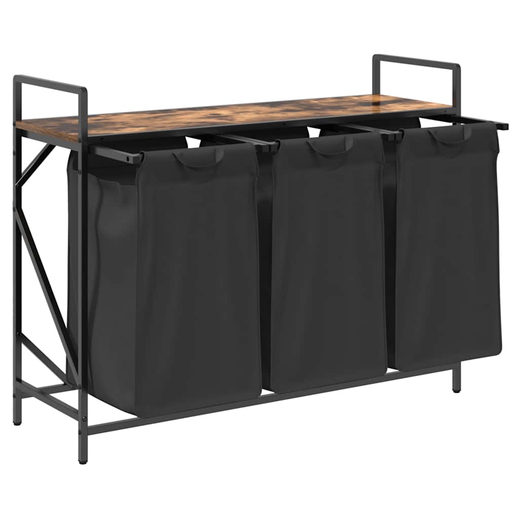 vidaXL Coș de rufe 3 compartimente cu raft stejar fumuriu vidaXL Coș de rufe 3 compartimente cu raft stejar fumuriu