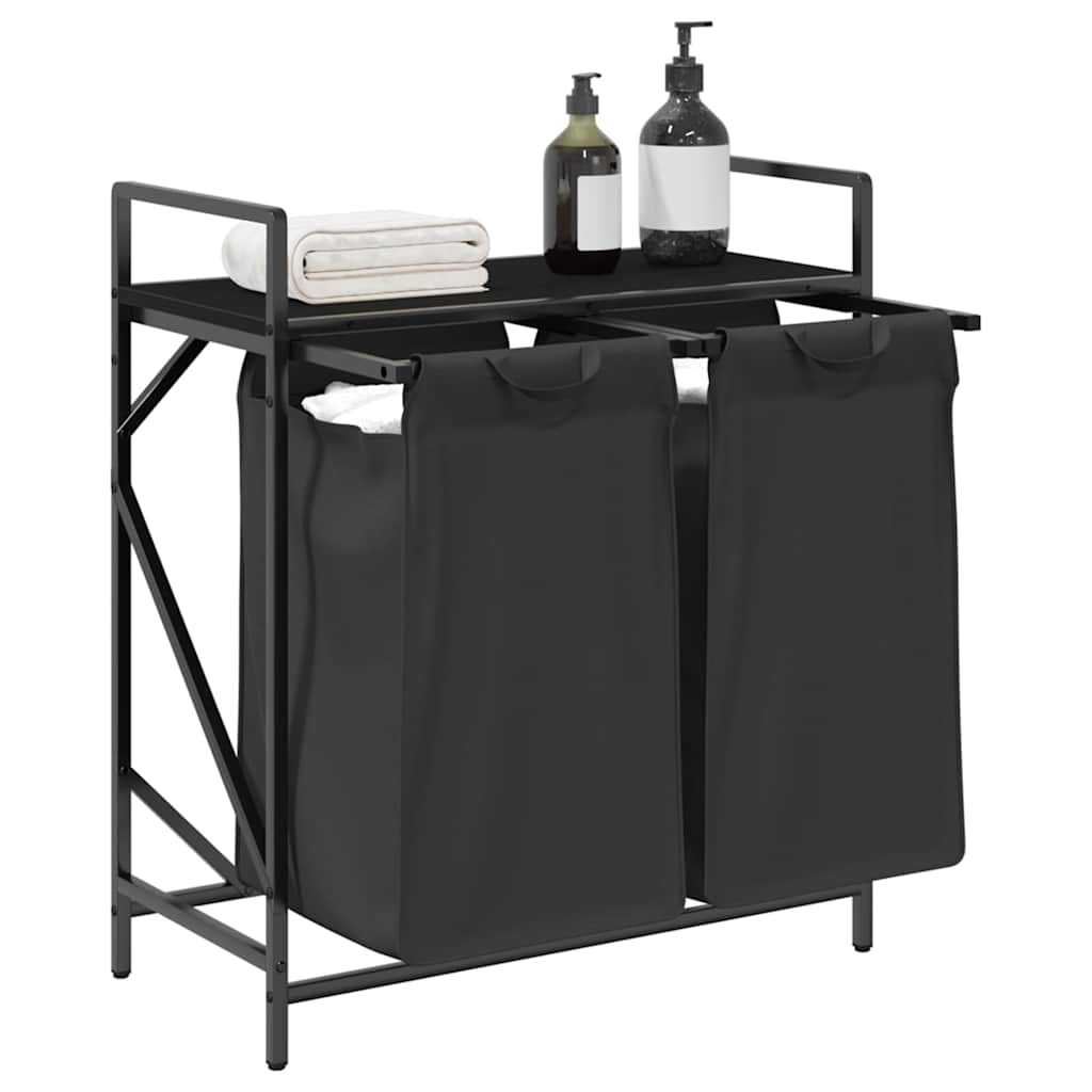vidaXL Coș de rufe 2 compartimente cu raft stejar negru vidaXL Coș de rufe 2 compartimente cu raft stejar negru