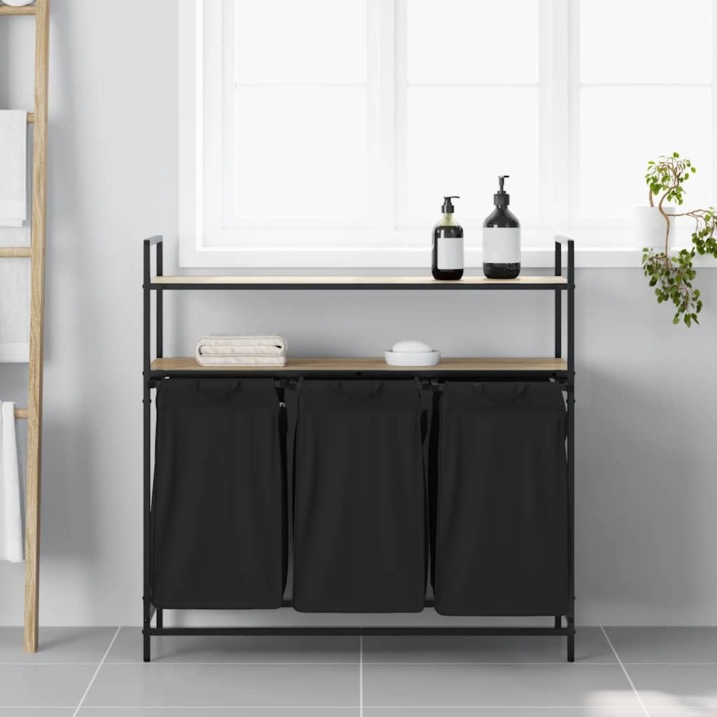 vidaXL Coș de rufe 3 compartimente cu rafturi stejar sonoma vidaXL Coș de rufe 3 compartimente cu rafturi stejar sonoma