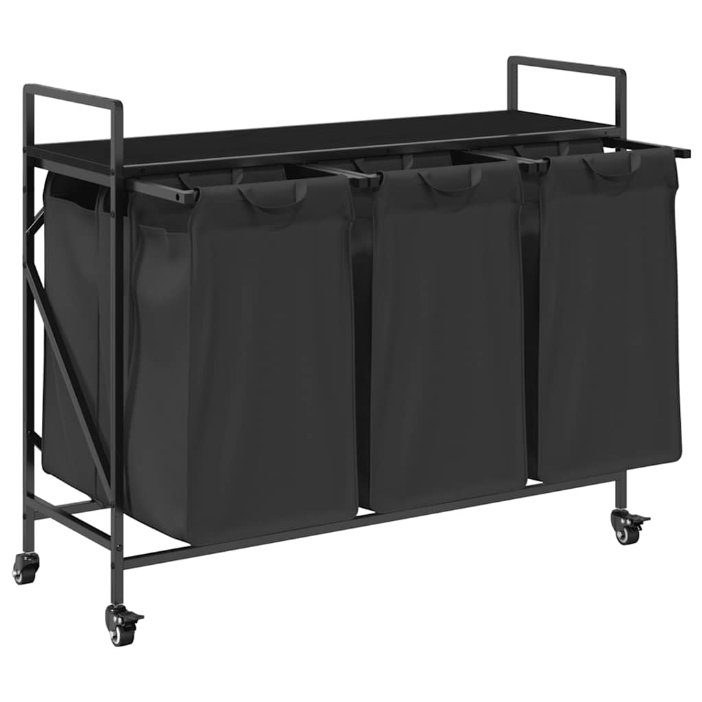 vidaXL Coș de rufe 3 compartimente cu roți stejar negru vidaXL Coș de rufe 3 compartimente cu roți stejar negru