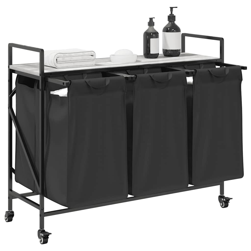 vidaXL Coș de rufe 3 compartimente cu roți sonoma gri vidaXL Coș de rufe 3 compartimente cu roți sonoma gri