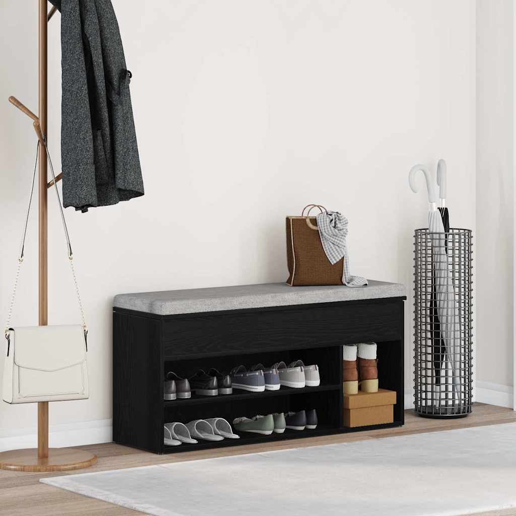 vidaXL Bancă de pantofi Stejar negru 102x30,5x45 cm Lemn prelucrat vidaXL Bancă de pantofi Stejar negru 102x30,5x45 cm Lemn prelucrat