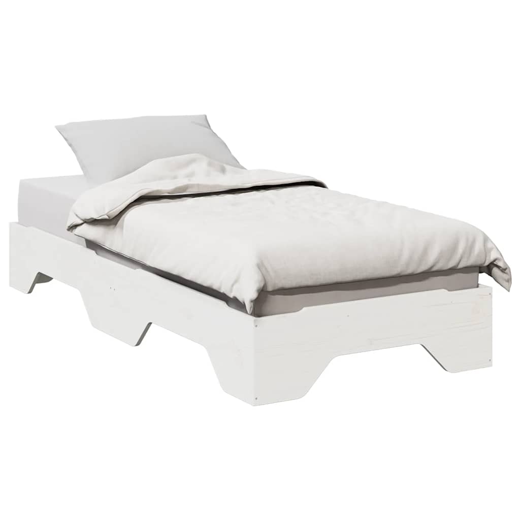 vidaXL Cadru de pat fără saltea, stivuibil, alb, 75x190 cm, lemn masiv vidaXL Cadru de pat fără saltea, stivuibil, alb, 75x190 cm, lemn masiv