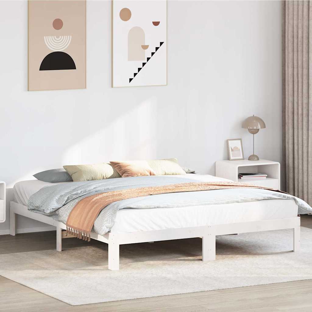 vidaXL Cadru de pat fără saltea, alb, 160x200 cm, lemn masiv pin