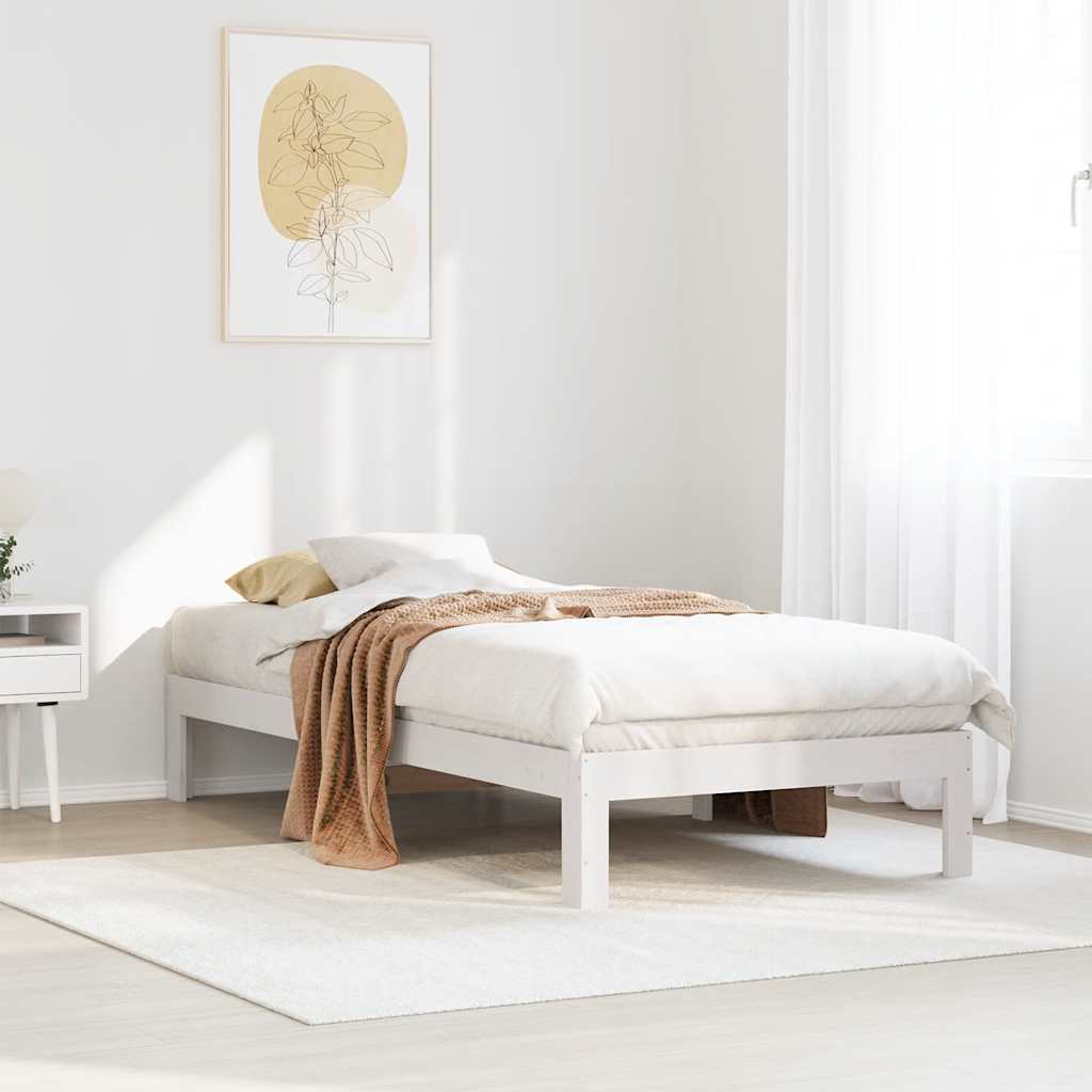 vidaXL Cadru de pat fără saltea, alb, 90x200 cm, lemn masiv pin