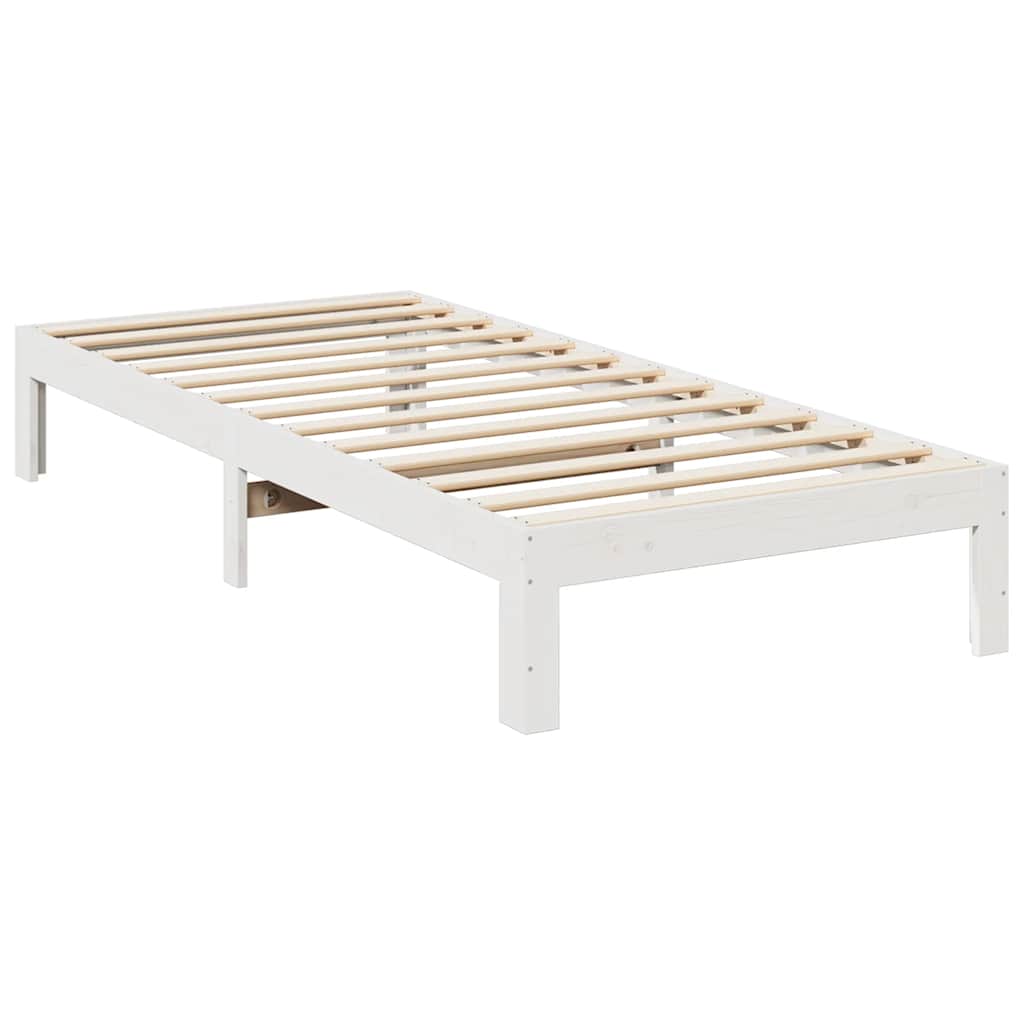 vidaXL Cadru de pat fără saltea, alb, 90x200 cm, lemn masiv pin