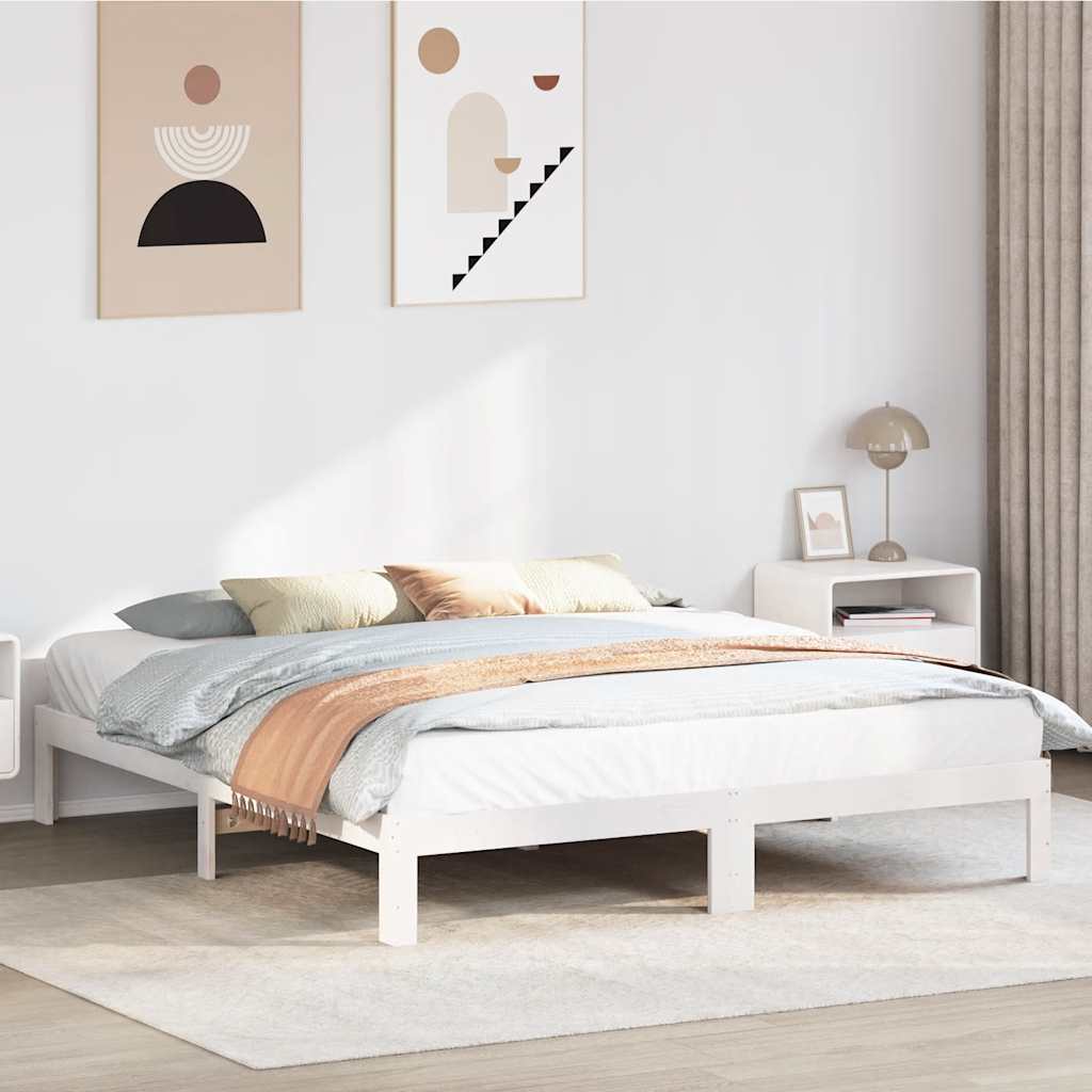 vidaXL Cadru de pat fără saltea, alb, 180x200 cm, lemn masiv pin