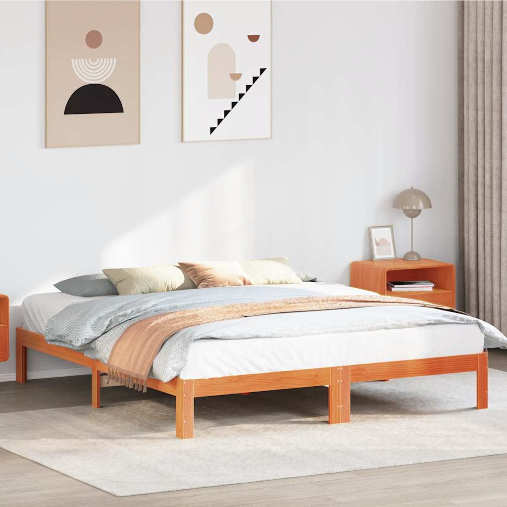 vidaXL Cadru de pat fără saltea, maro ceruit 180x200 cm lemn masiv pin