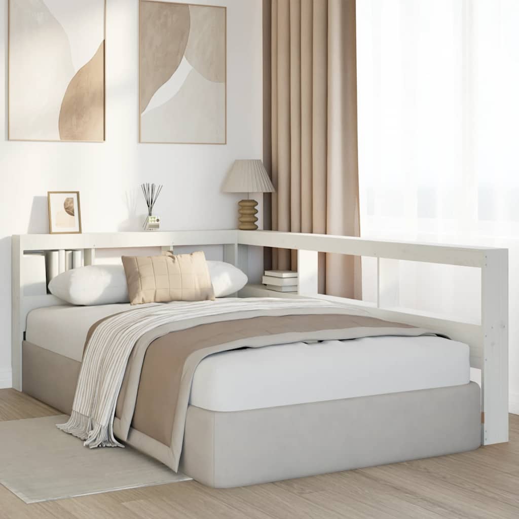 vidaXL Bibliotecă tăblie în formă de L, alb, 130 cm, lemn masiv de pin