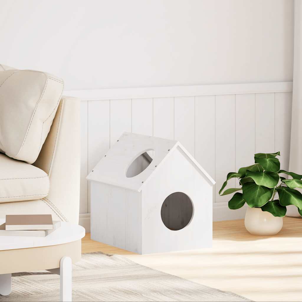 vidaXL Casă pentru pisici albă 41x50x50 cm lemn masiv de pin vidaXL Casă pentru pisici albă 41x50x50 cm lemn masiv de pin