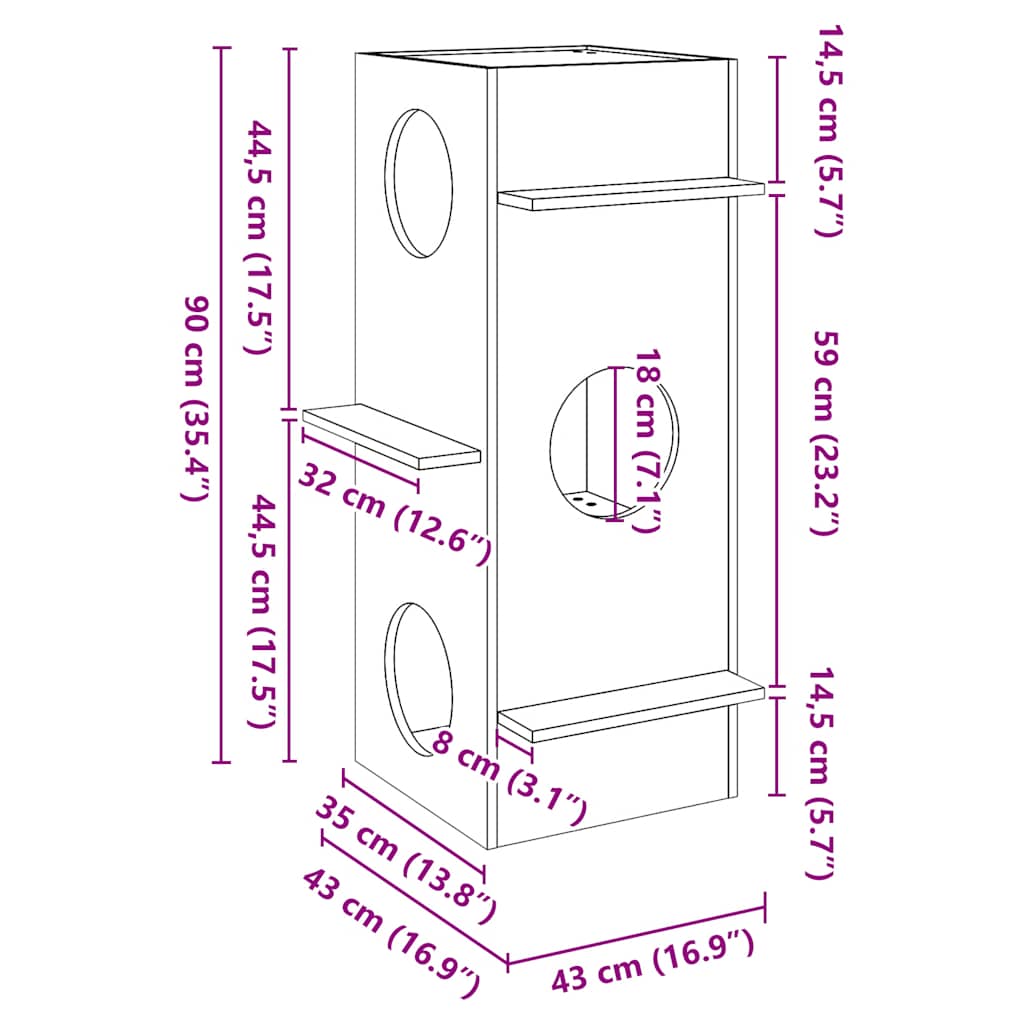 vidaXL Casă pentru pisici albă 43x43x90 cm din lemn masiv de pin vidaXL Casă pentru pisici albă 43x43x90 cm din lemn masiv de pin