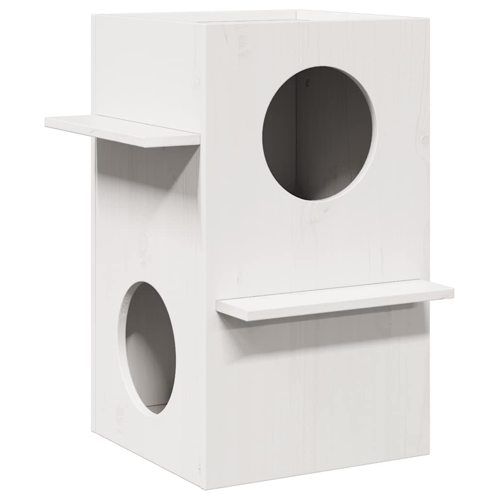 vidaXL Casă pentru pisici albă 43x43x60 cm din lemn masiv de pin vidaXL Casă pentru pisici albă 43x43x60 cm din lemn masiv de pin