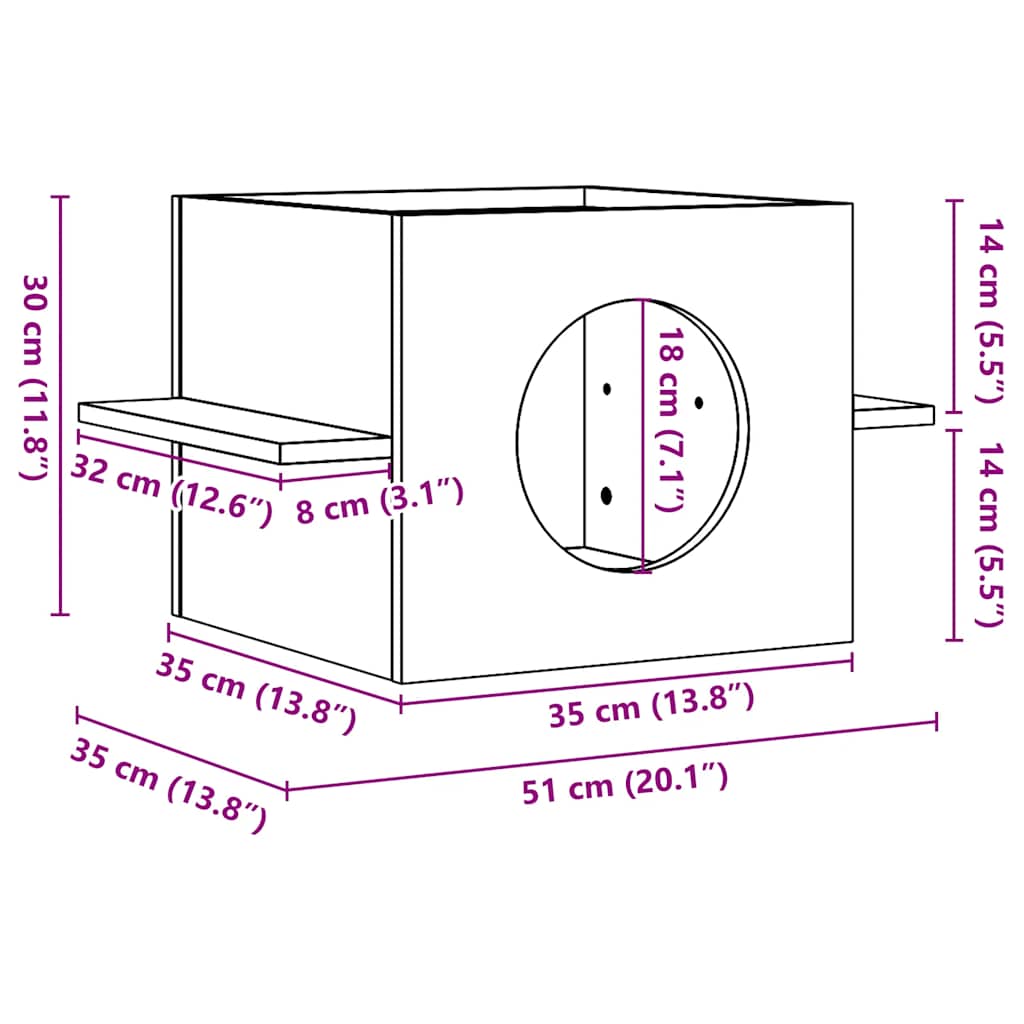 vidaXL Casă pentru pisici albă 51x35x30 cm din lemn masiv de pin