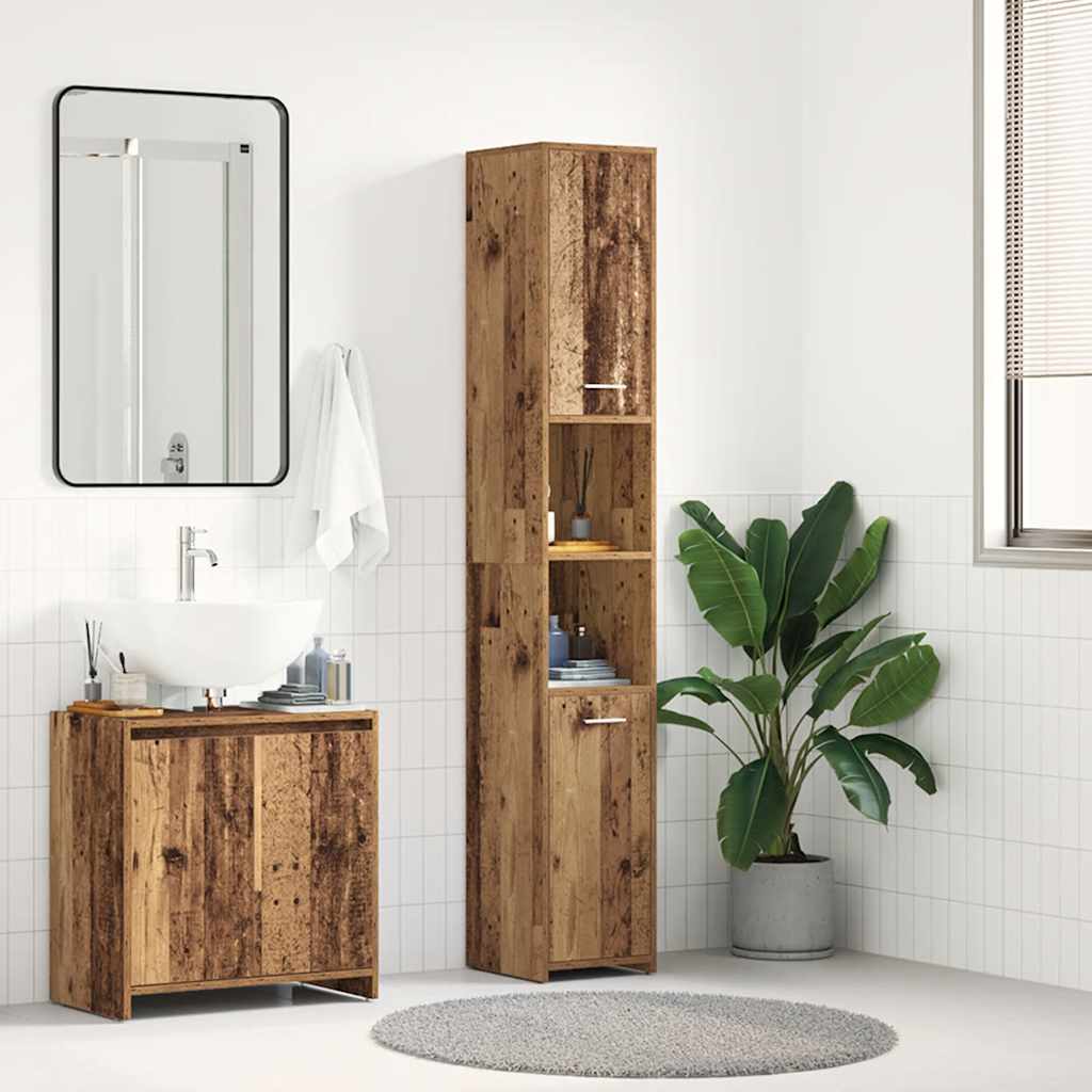 vidaXL Dulap de baie, Lemn vechi, 30x30x183,5 cm, PAL