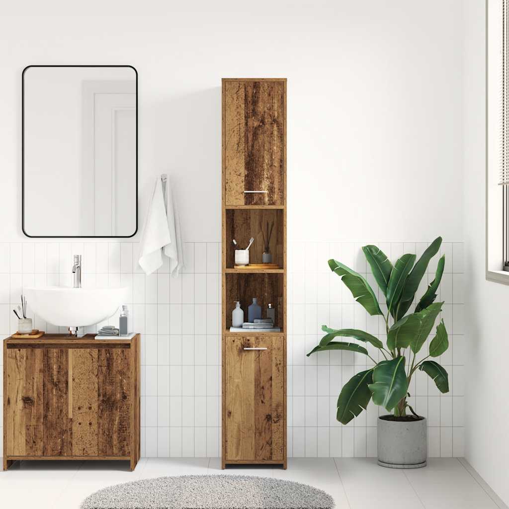vidaXL Dulap de baie, Lemn vechi, 30x30x183,5 cm, PAL