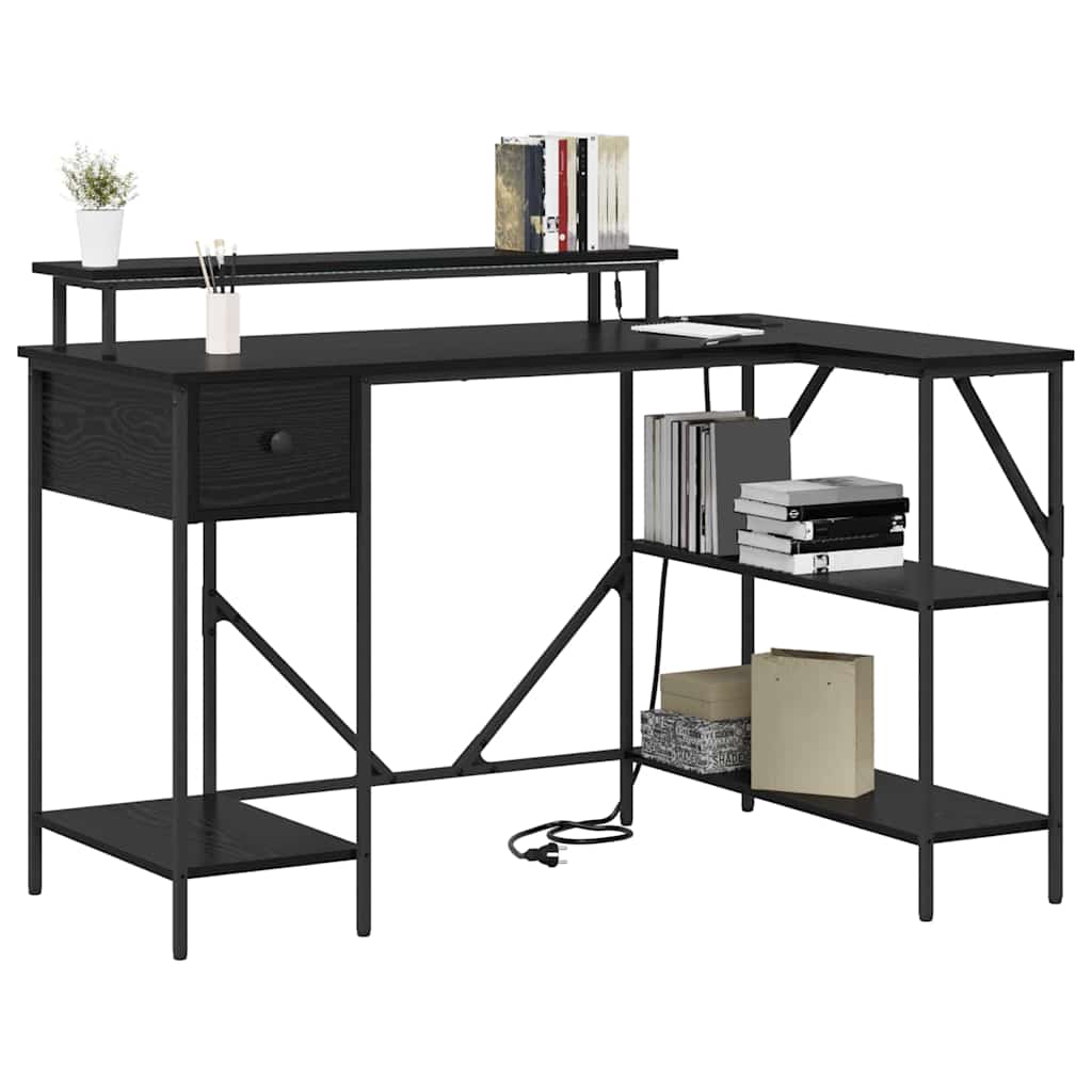 vidaXL Birou cu sertar Stejar Negru 120 x 79 x 86,5 cm Lemn compozit