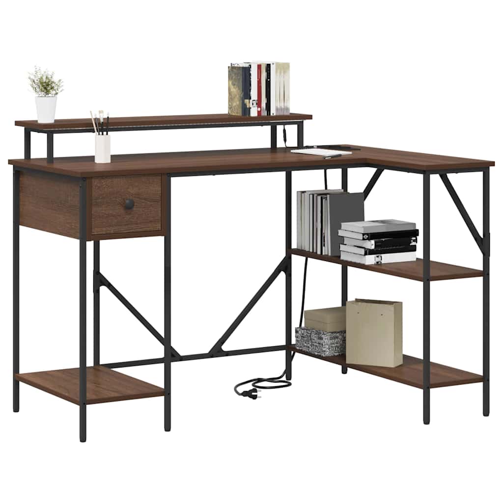 vidaXL Birou cu sertar Stejar închis 120 x 79 x 86,5 cm Lemn compozit