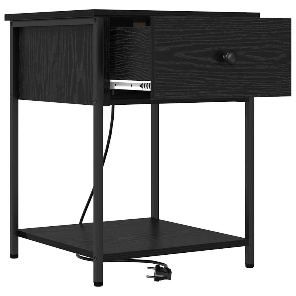 vidaXL Dulap de noapte cu sertar 2 pcs Stejar Negru 42 x 41 x 56 cm
