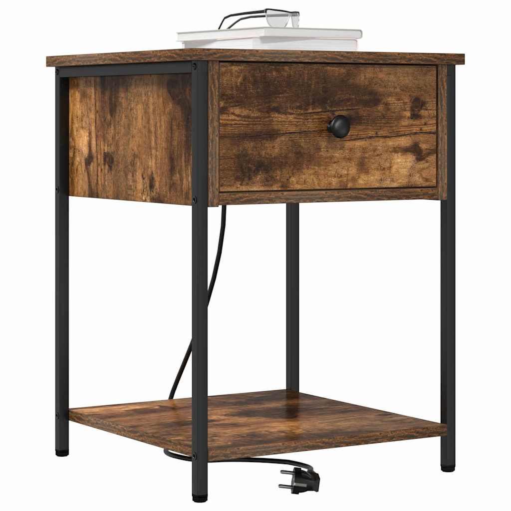 vidaXL Dulap de noapte cu sertar 2 pcs Stejar fumuriu 42 x 41 x 56 cm