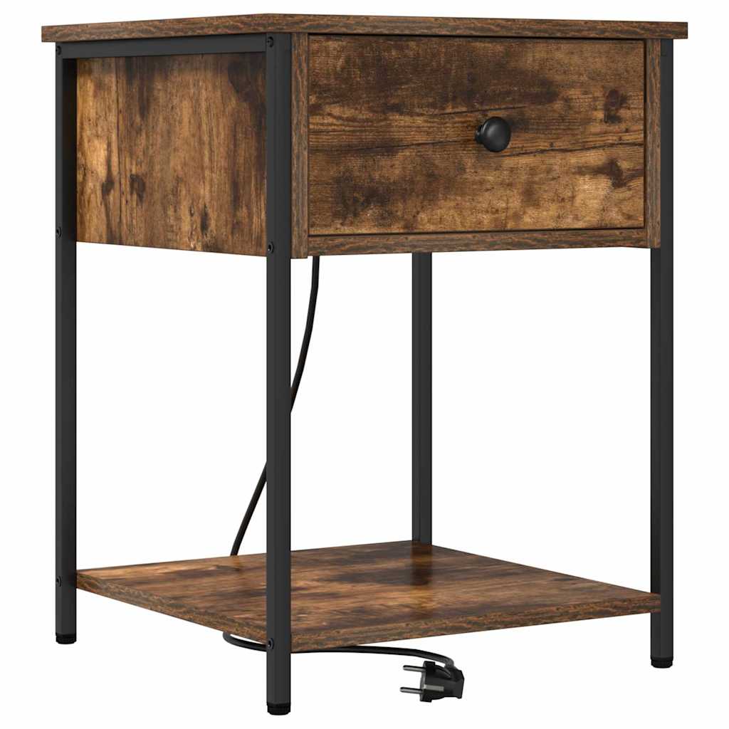 vidaXL Dulap de noapte cu sertar 2 pcs Stejar fumuriu 42 x 41 x 56 cm