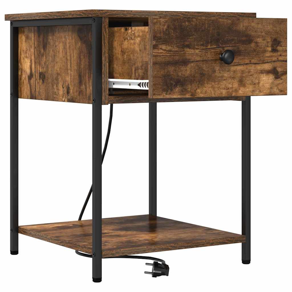 vidaXL Dulap de noapte cu sertar 2 pcs Stejar fumuriu 42 x 41 x 56 cm