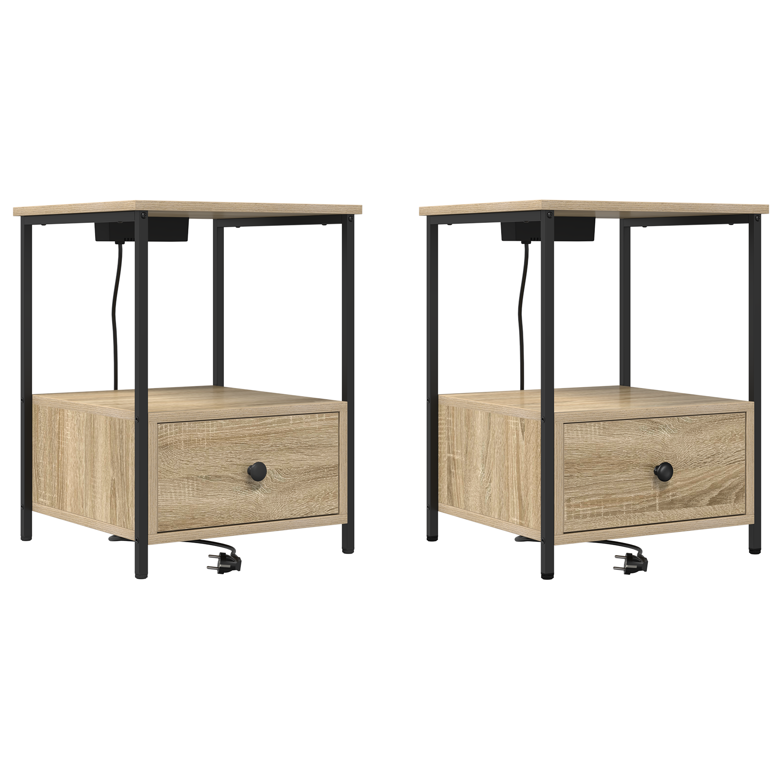 vidaXL Cabinet de noptiere cu stație de încărcare 2 pcs Stejar sonoma vidaXL Cabinet de noptiere cu stație de încărcare 2 pcs Stejar sonoma