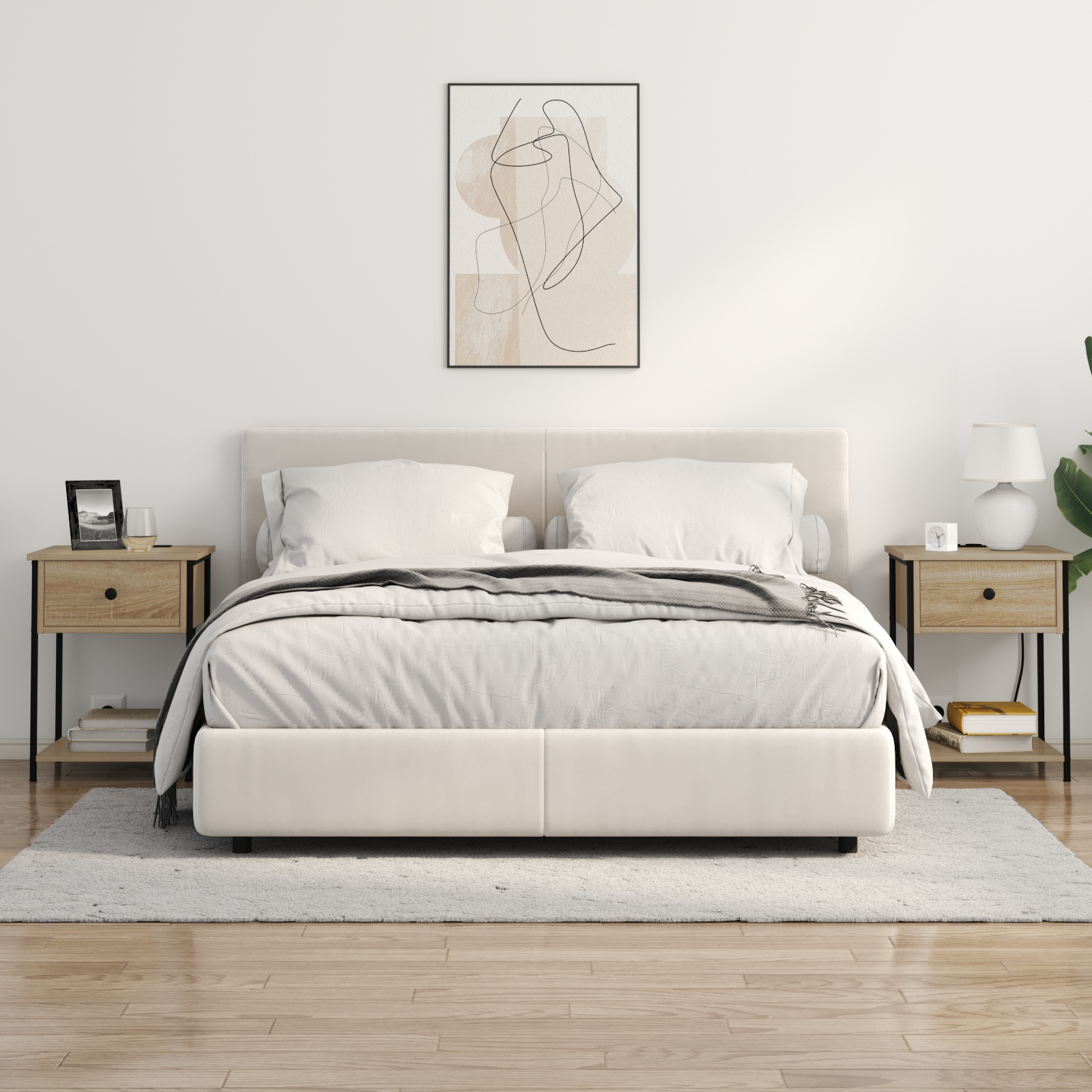 vidaXL Cabinet de noptiere cu stație de încărcare 2 pcs Stejar sonoma vidaXL Cabinet de noptiere cu stație de încărcare 2 pcs Stejar sonoma