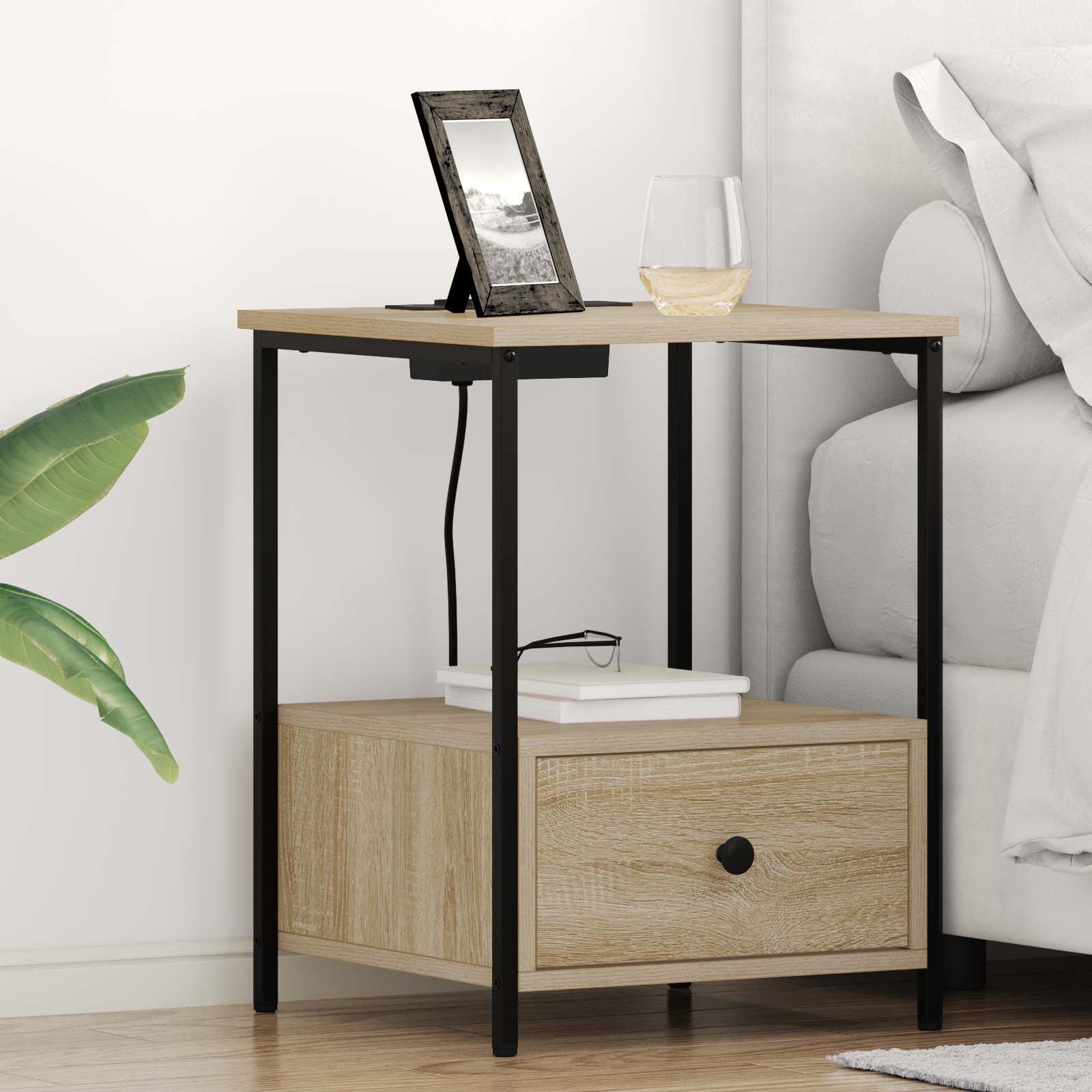 vidaXL Cabinet de noptiere cu stație de încărcare 2 pcs Stejar sonoma vidaXL Cabinet de noptiere cu stație de încărcare 2 pcs Stejar sonoma
