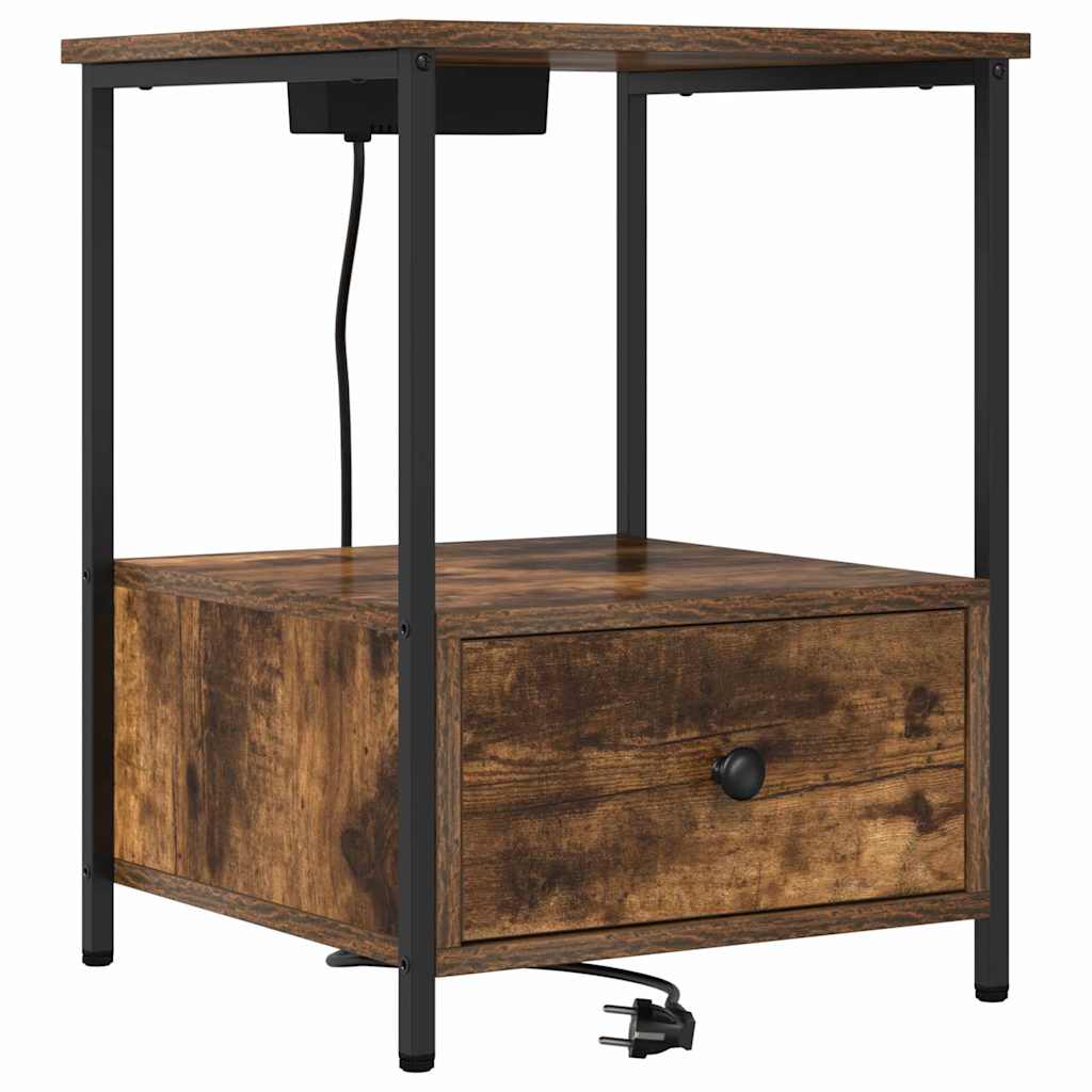 vidaXL Dulap de noapte cu sertar 2 pcs Stejar fumuriu 42 x 41 x 56 cm