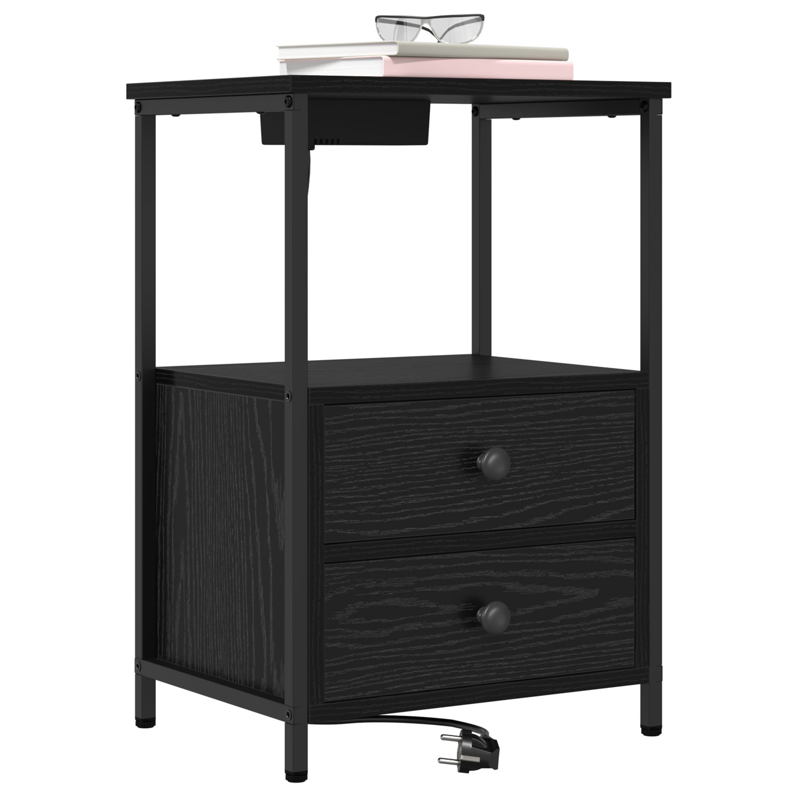 vidaXL Cabinet de noptiere cu stație de încărcare Stejar negru vidaXL Cabinet de noptiere cu stație de încărcare Stejar negru