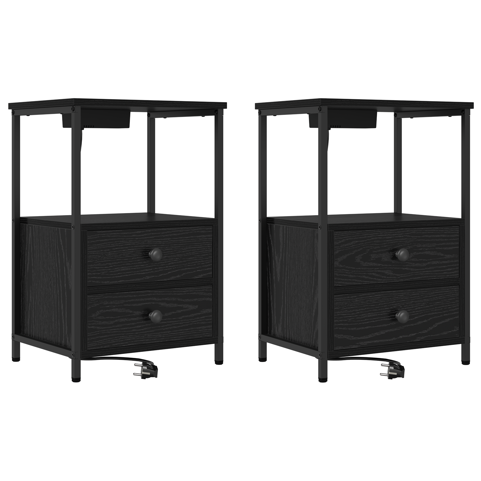 vidaXL Cabinet de noptiere cu stație de încărcare 2 pcs Stejar negru vidaXL Cabinet de noptiere cu stație de încărcare 2 pcs Stejar negru